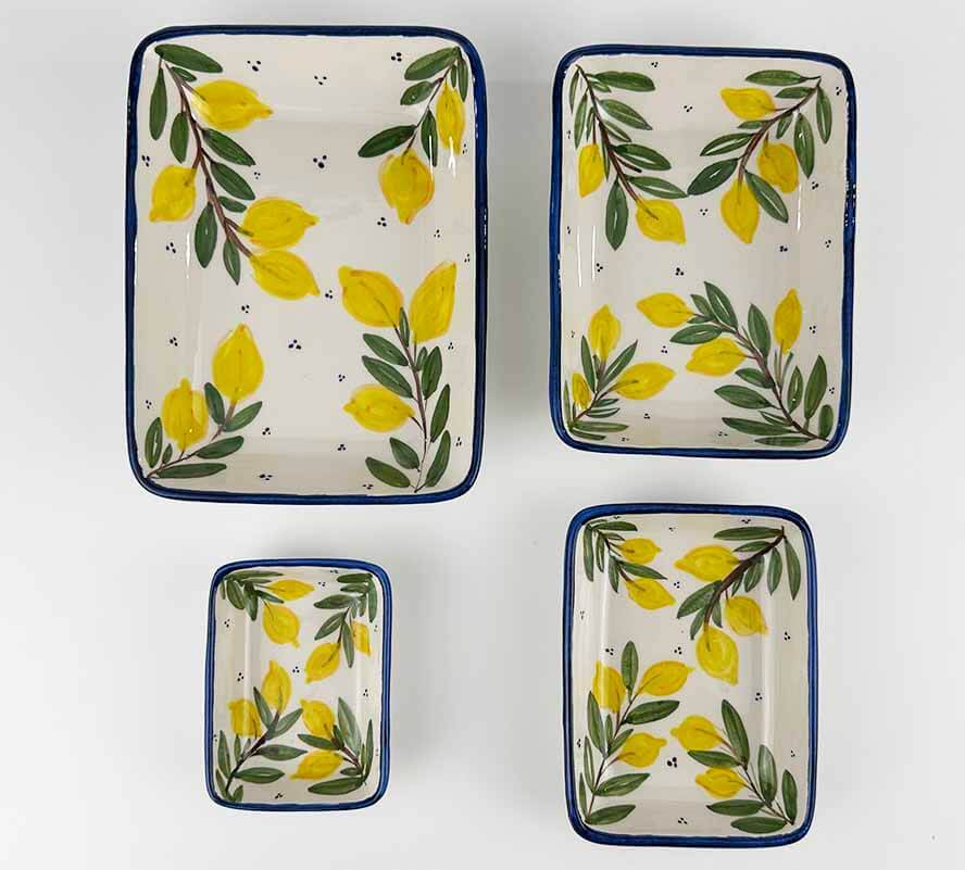 Handgefertigtes 4-teiliges Keramik-Mezze-Schalen-Set mit mediterranem Zitronenzweig-Motiv - 1