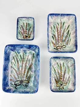 Handgefertigtes 4-teiliges Keramik-Servierschalen-Set mit Lavendelmotiv - 2