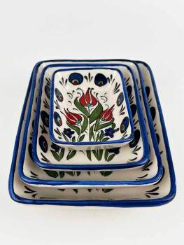 Handgefertigtes 4-teiliges Keramik-Servierschalen-Set mit Palasttulpen-Motiv - 3