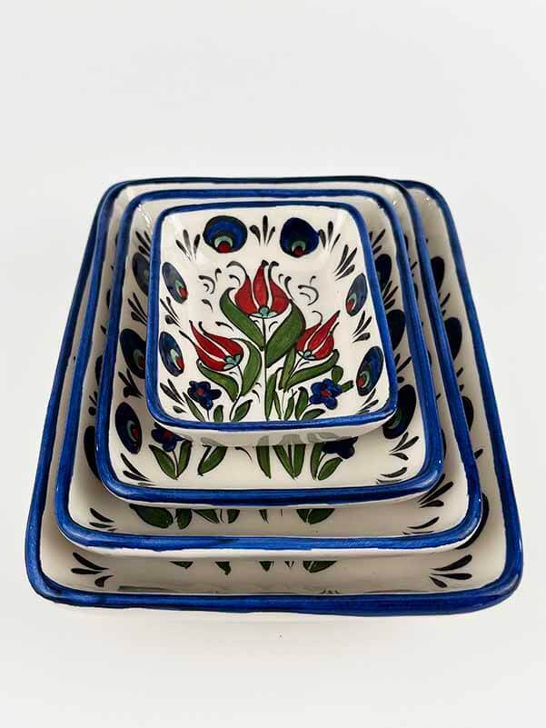 Handgefertigtes 4-teiliges Keramik-Servierschalen-Set mit Palasttulpen-Motiv - 3