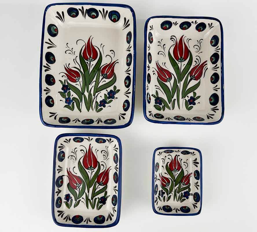 Handgefertigtes 4-teiliges Keramik-Servierschalen-Set mit Palasttulpen-Motiv - 1