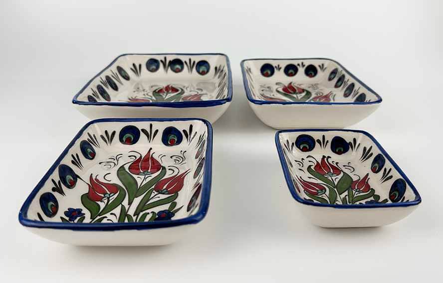 Handgefertigtes 4-teiliges Keramik-Servierschalen-Set mit Palasttulpen-Motiv - 2