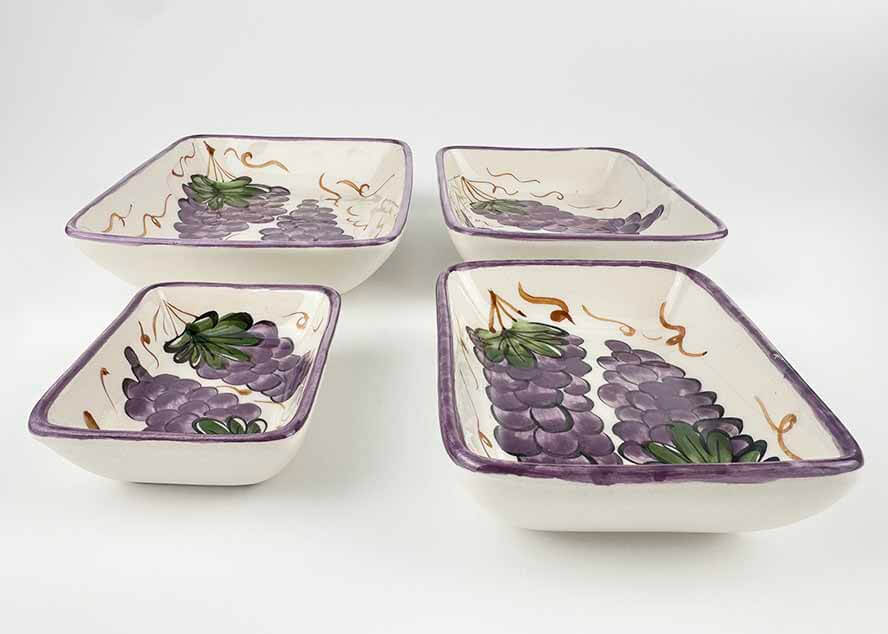 Handgefertigtes 4-teiliges Mezze-Schalen-Set mit Weinlese- und Traubenmotiv - 2