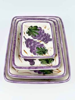 Handgefertigtes 4-teiliges Mezze-Schalen-Set mit Weinlese- und Traubenmotiv - 3