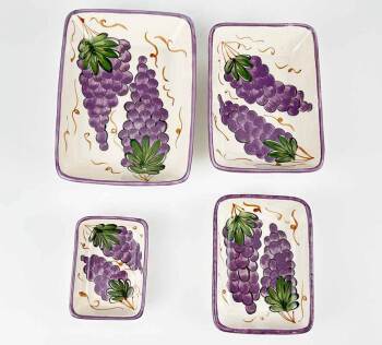 Handgefertigtes 4-teiliges Mezze-Schalen-Set mit Weinlese- und Traubenmotiv - Çini Evi