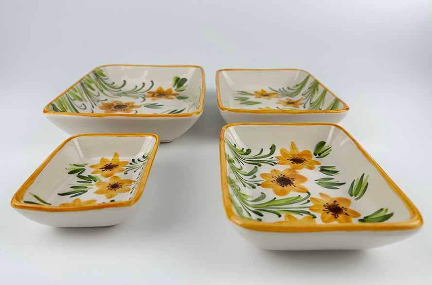 Handgefertigtes 4-teiliges Servierschalen-Set mit gelben Wildblumen - 3