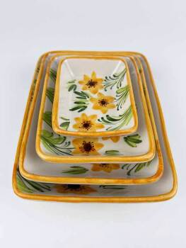 Handgefertigtes 4-teiliges Servierschalen-Set mit gelben Wildblumen - 2