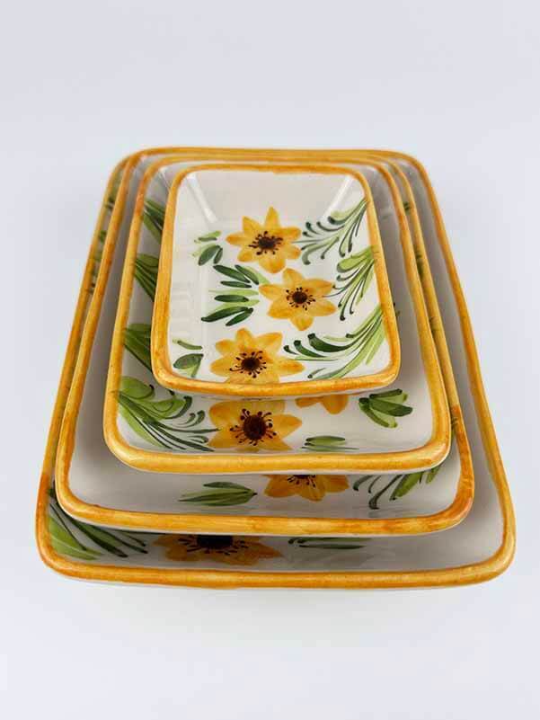 Handgefertigtes 4-teiliges Servierschalen-Set mit gelben Wildblumen - 2