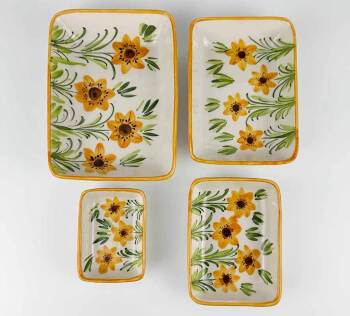 Handgefertigtes 4-teiliges Servierschalen-Set mit gelben Wildblumen - Çini Evi