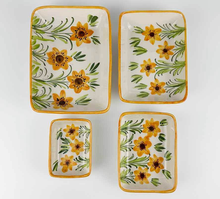 Handgefertigtes 4-teiliges Servierschalen-Set mit gelben Wildblumen - 1