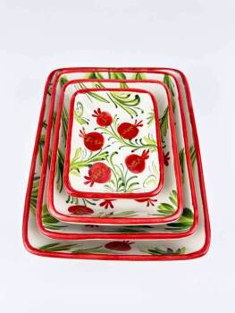 Handgefertigtes 4-teiliges Servierschalen-Set mit Granatapfelgarten-Motiv - 3