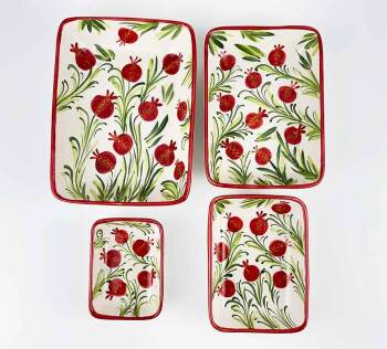 Handgefertigtes 4-teiliges Servierschalen-Set mit Granatapfelgarten-Motiv - Çini Evi