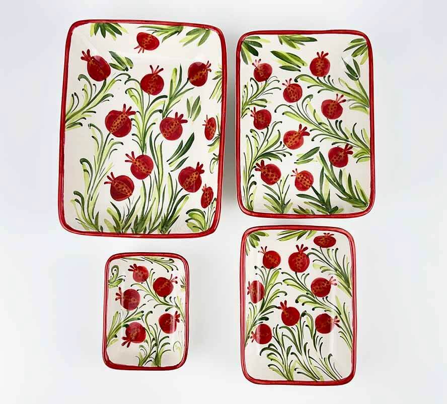 Handgefertigtes 4-teiliges Servierschalen-Set mit Granatapfelgarten-Motiv - 1