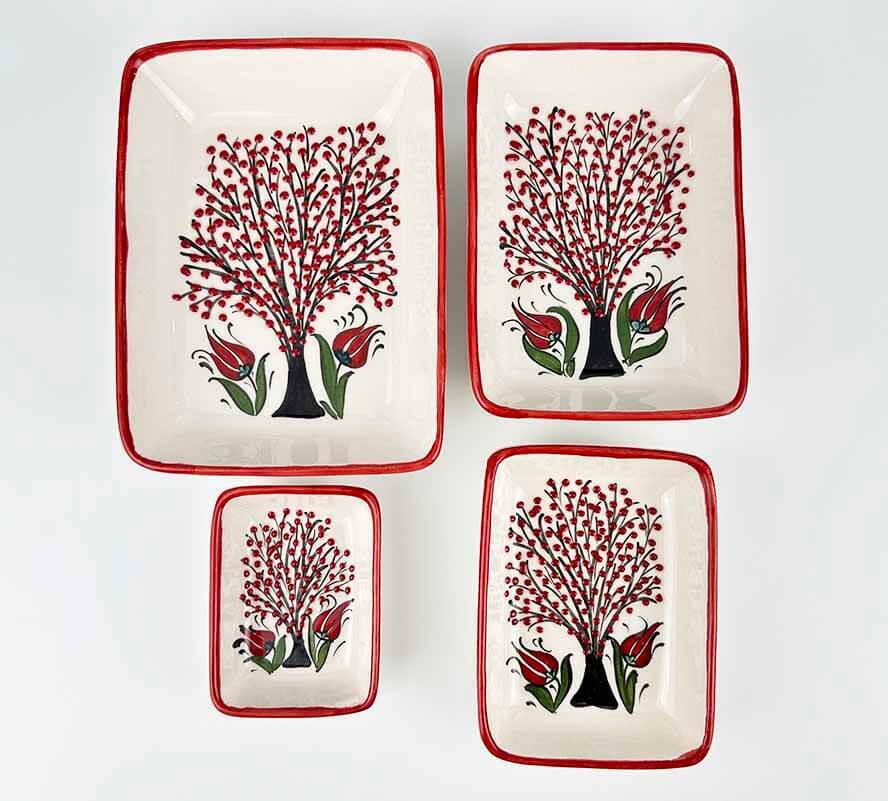 Handgefertigtes 4-teiliges Servierschalen-Set mit Lebensbaum- und Tulpenmotiv - 1