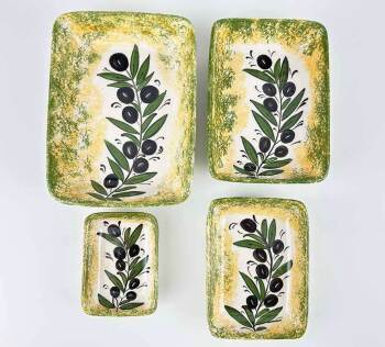 Handgefertigtes 4-teiliges Servierschalen-Set mit Olivenzweig-Motiv - Çini Evi