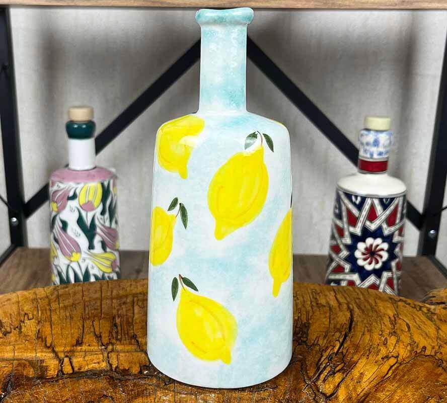 Handmade Lemon Pattern Olive Oil and Sauce Serving Bottle 550 ml - 1
