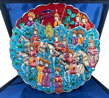 Handmade Miniature Iznik Ceramic Plate - Ottoman Campaign Procession - Çini Evi