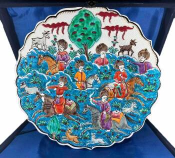 Handmade Miniature Iznik Ceramic Plate - Ottoman Hunting Scene - Çini Evi