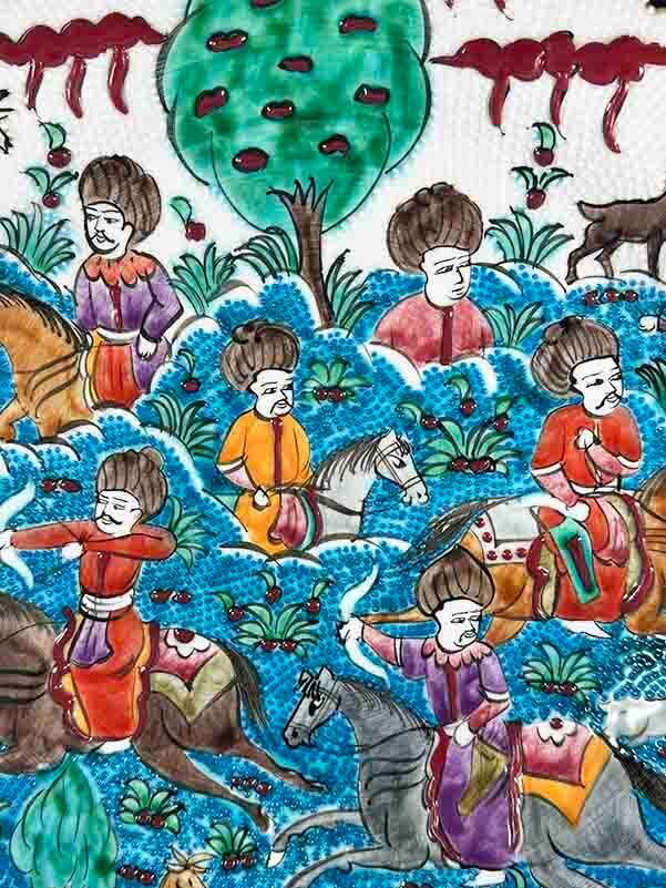 Handmade Miniature Iznik Ceramic Plate - Ottoman Hunting Scene - 2