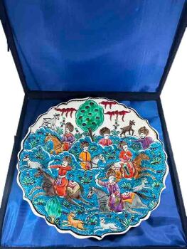 Handmade Miniature Iznik Ceramic Plate - Ottoman Hunting Scene - 3