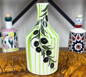 Handmade Olive Branch Pattern Iznik Tile Olive Oil Dispenser 410 ml - Çini Evi