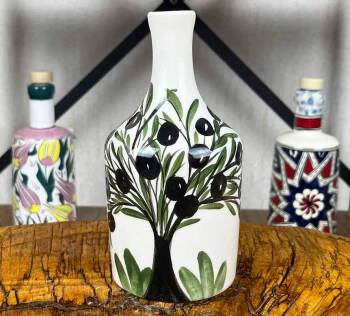 Handmade Olive Tree Pattern Olive Oil Bottle 410 ml - Çini Evi