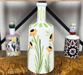 Handmade Sunflower Pattern Olive Oil Bottle 550 ml - Çini Evi
