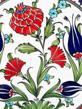 „Has Bahçe“ Iznik-Keramikteller – 25 cm Handgefertigter Wand- und Präsentierteller mit Tulpen- und Granatapfelmotiv - Çini Evi (1)