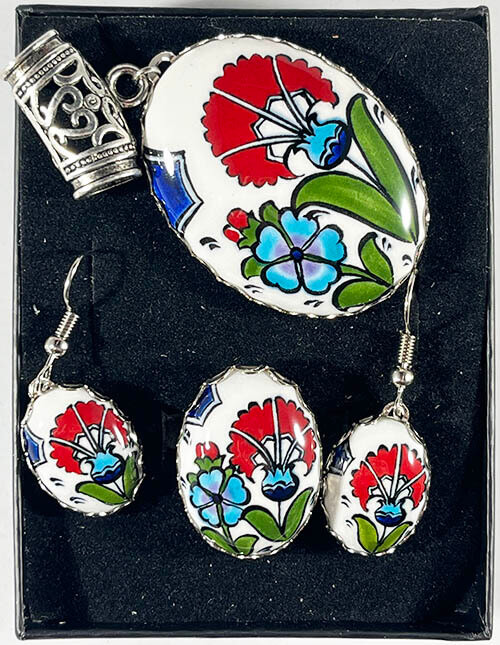 Hatice Sultan İznik Schmuckset – Handgefertigtes Karneol-Motiv in Antik-Silberfassung - 1