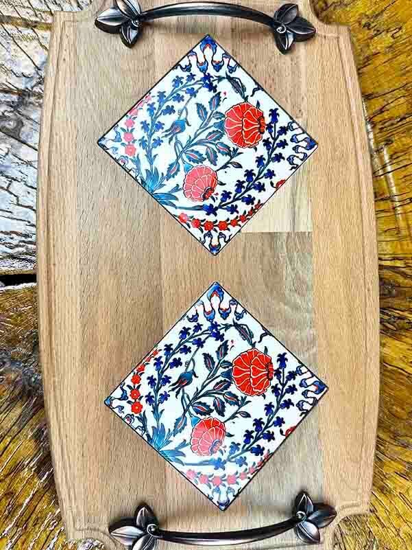 Holztablett mit Granatapfelmotiv – Symbol für Fülle, Glück und spirituelle Tiefe im Iznik-Stil - 2