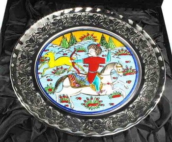 Hunting Scene Motif Silver Ceramic Plate - 3