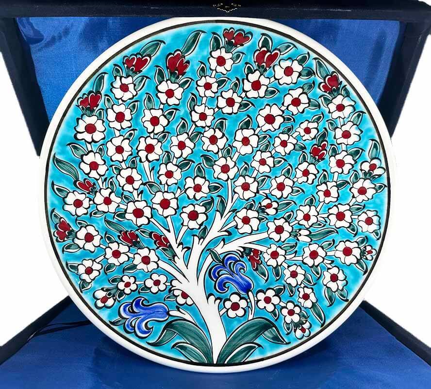 Infinity of Life Turquoise Background Tree of Life Ceramic Plate - 1
