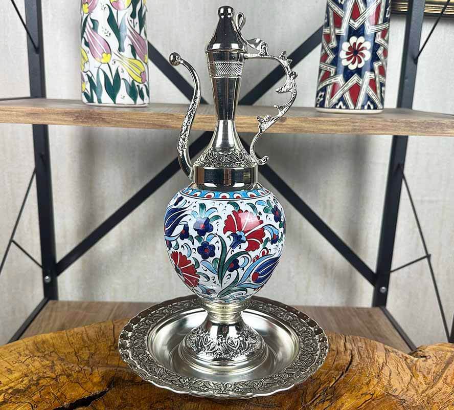 İş Ortağına Hediye – Gümüş Kaplama İznik Çini İbrik Seti - 1