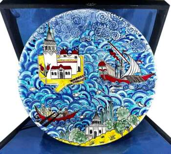 Istanbul Figure Miniature Iznik Ceramic Plate - Çini Evi