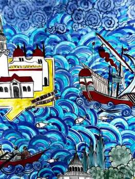 Istanbul-Motivierter Minyatür Iznik Keramikteller – Kız Kulesi auf osmanischer Keramikkunst - 3