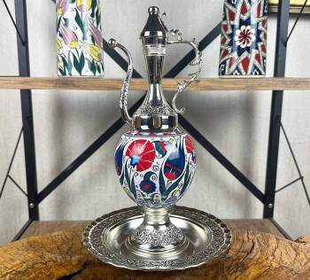 Iznik-Blumen – silberbeschichtetes Keramik-Kannen-Set - Çini Evi