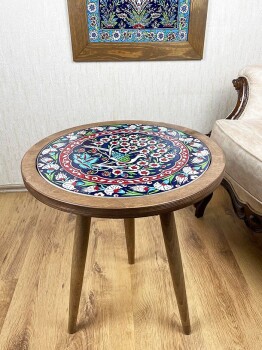 Iznik Ceramic Side Table with Paradise Garden Motif - Çini Evi