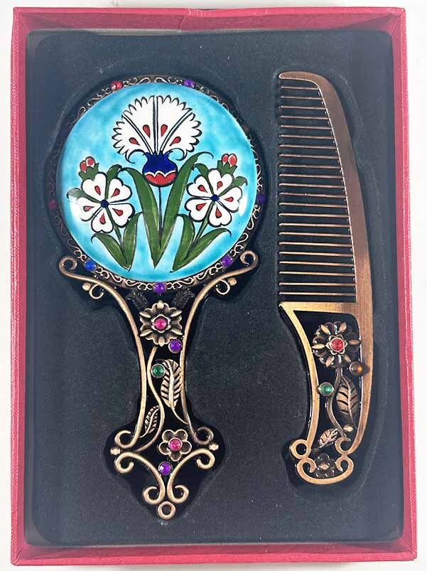 İznik Pottery Makeup Mirror Galleon Motif - 2