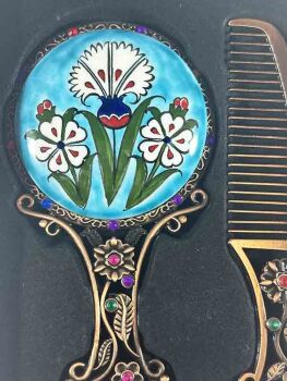 İznik Pottery Makeup Mirror Galleon Motif - Çini Evi