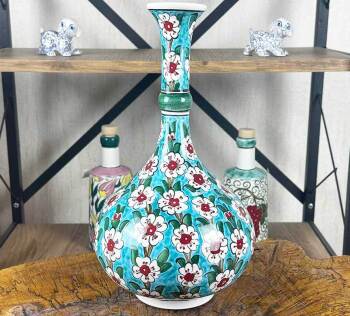 30 cm İznik Gözyaşı-Vase mit Lebensbaum-Motiv auf Türkisgrund – Handgefertigte türkische Keramikkunst - Çini Evi