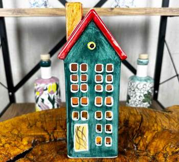 Iznik Grünes Haus – Handgemachter Kerzenhalter aus Iznik-Keramik - Çini Evi