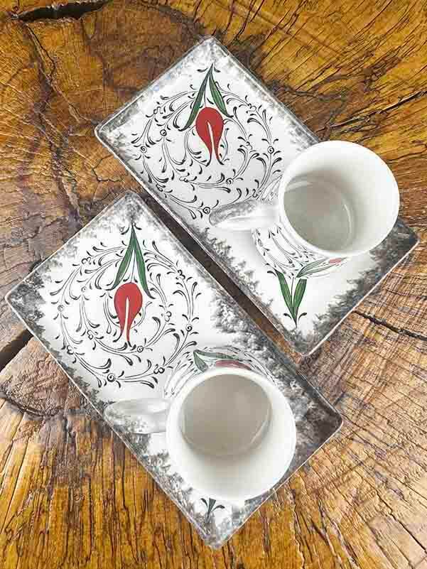 Iznik-Kaffee-Präsentationsset mit roter Tulpe und Haliç-Motiv – Stilvolles Design - 3