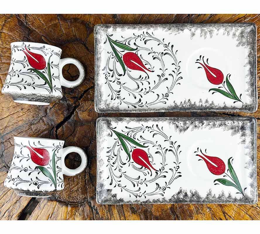 Iznik-Kaffee-Präsentationsset mit roter Tulpe und Haliç-Motiv – Stilvolles Design - 1
