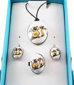 Iznik-Keramik-Schmuckset mit niedlichen Katzen - 2