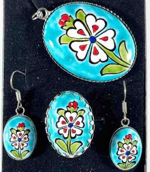 Iznik-Keramik-Schmuckset mit türkisfarbenem Grund und Kleeblatt - 1