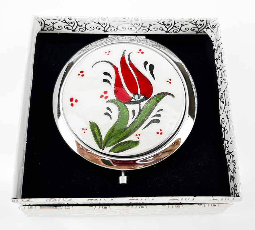İznik-Keramik Taschenspiegel mit elegantem roten Tulpenmotiv - 1