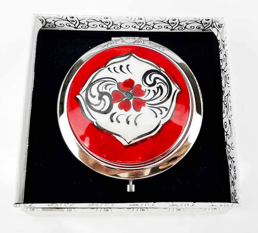 İznik-Keramik Taschenspiegel mit rotem Blumenmotiv - 1
