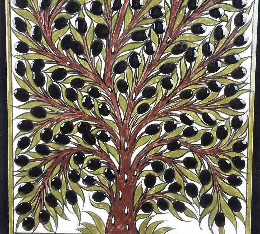Iznik-Keramikpaneel mit Olivenbaum-Motiv – handgefertigte, bedeutungsvolle Wandkunst - 3