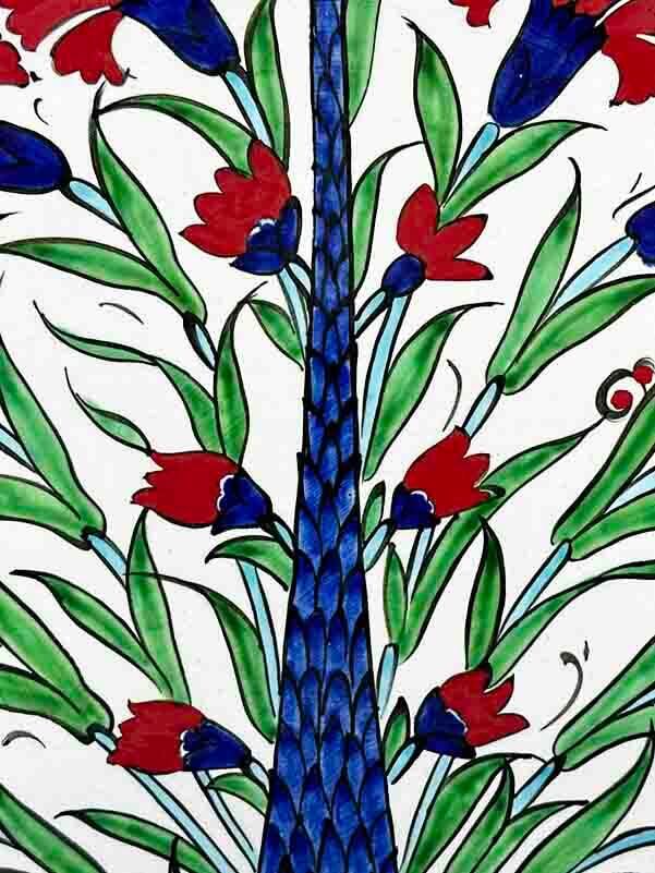 Iznik Keramikteller 30 cm – Dankeschön-Geschenk mit Karanfil- und Zypressenmotiv - 2