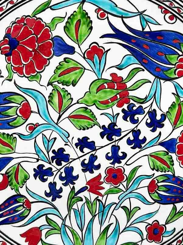 Iznik Keramikteller 30 cm – Has Bahçe Motiv mit Tulpen, Nelken & Artischocken - 2